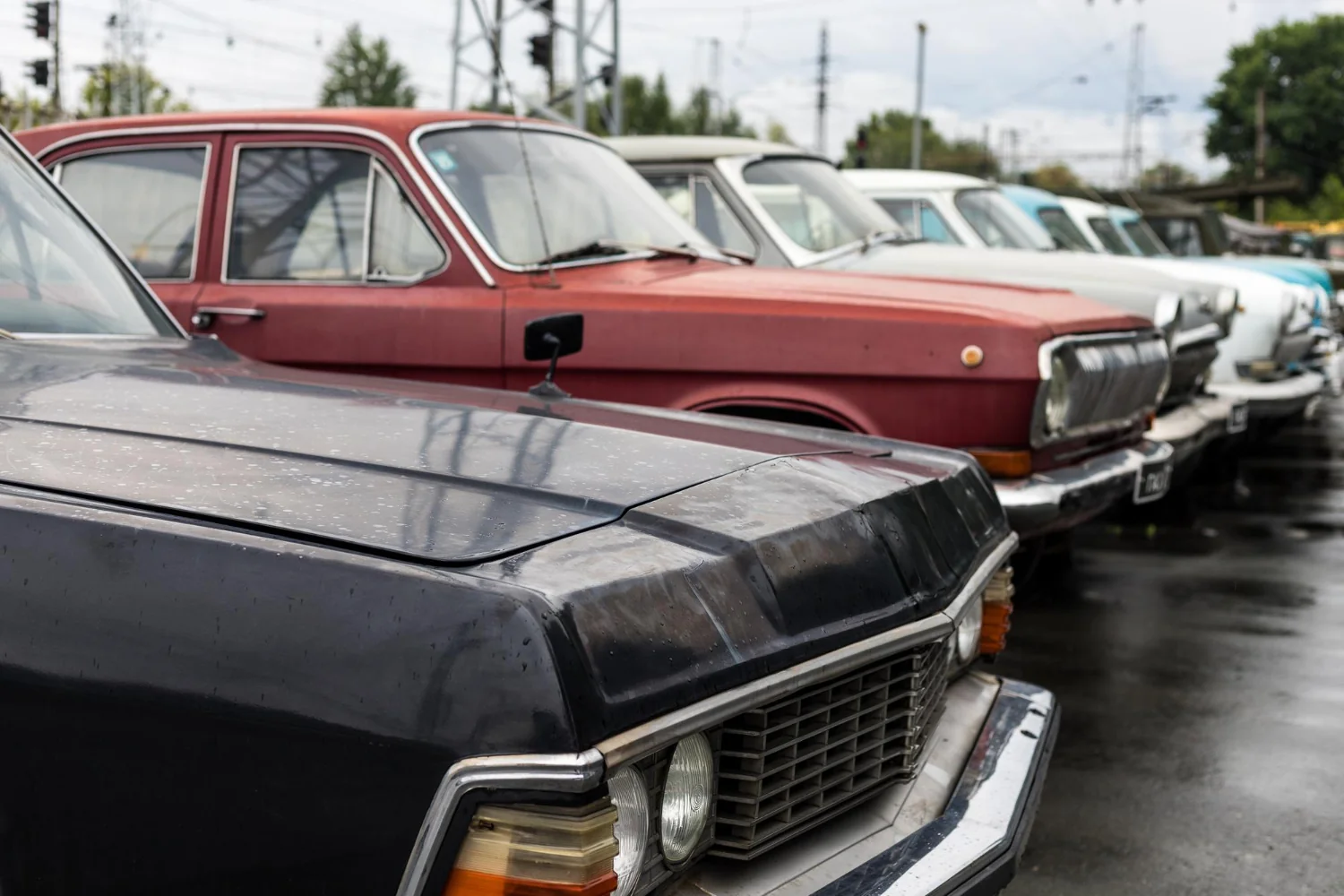 Image of a line of classic cars